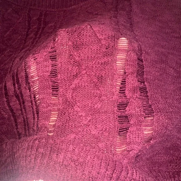 Hollister Burgundy Cable Knit Distressed Sweater Loose Fit Women Size M L - Picture 5 of 5